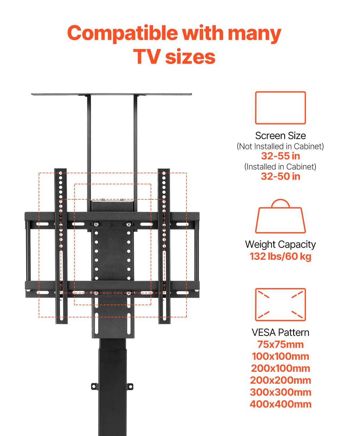 Motorized TV Lift Stand for 32-55 Inch TVs with Remote Control