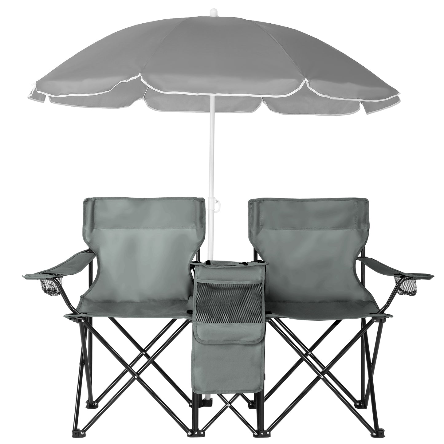 Portable Outdoor 2-Seat Folding Fishing Chair with Umbrella