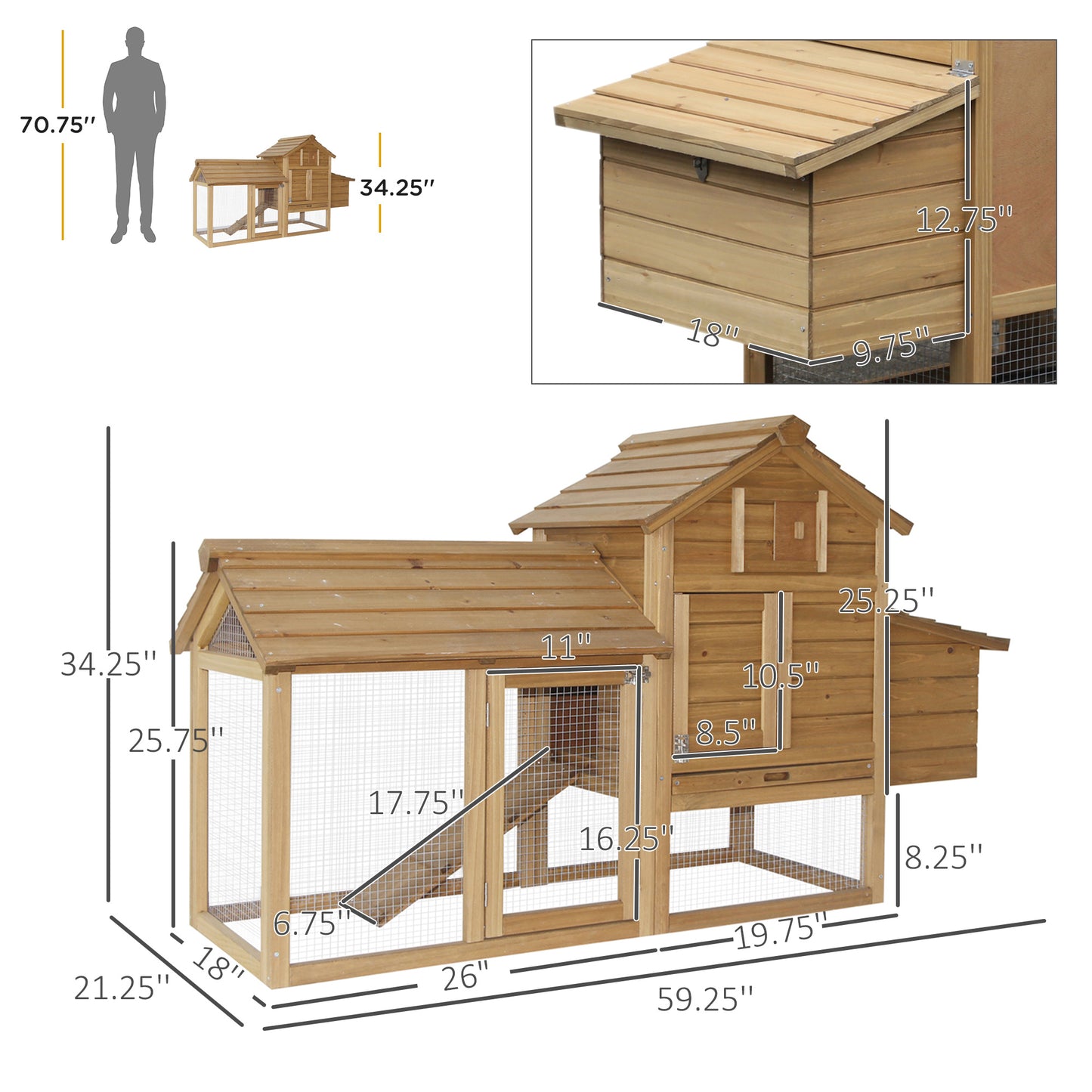 Small Wooden Chicken Coop with Nesting Box and Removable Tray - Outdoor Poultry Cage