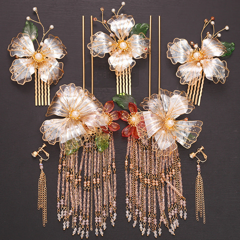 Bridal Hair Crown with Fringe - Ancient Style Flower Headdress