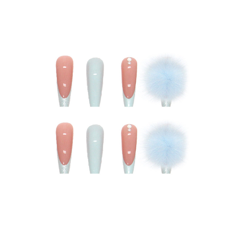 Cute Ballet Nail Stickers with Fur Ball Glue