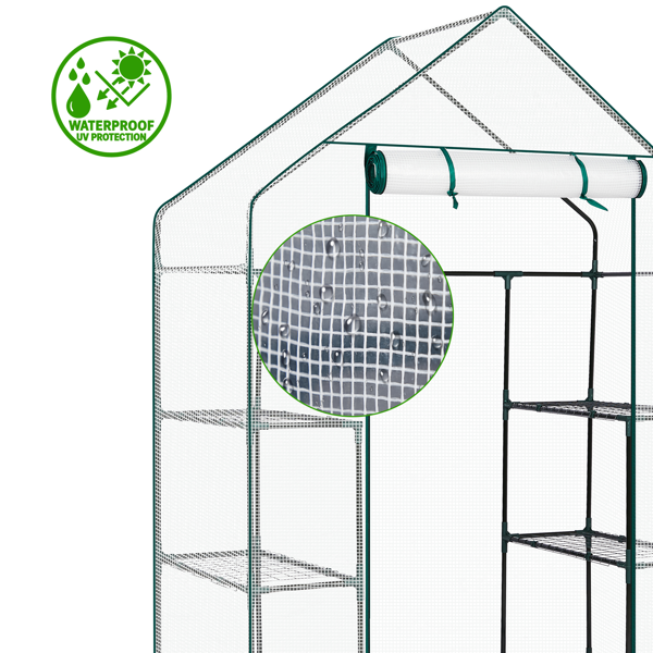 Mini Walk-In Greenhouse with PE Cover, 4-Shelf Indoor Outdoor Plant Garden for Patio Backyard, 56x29x77in, White
