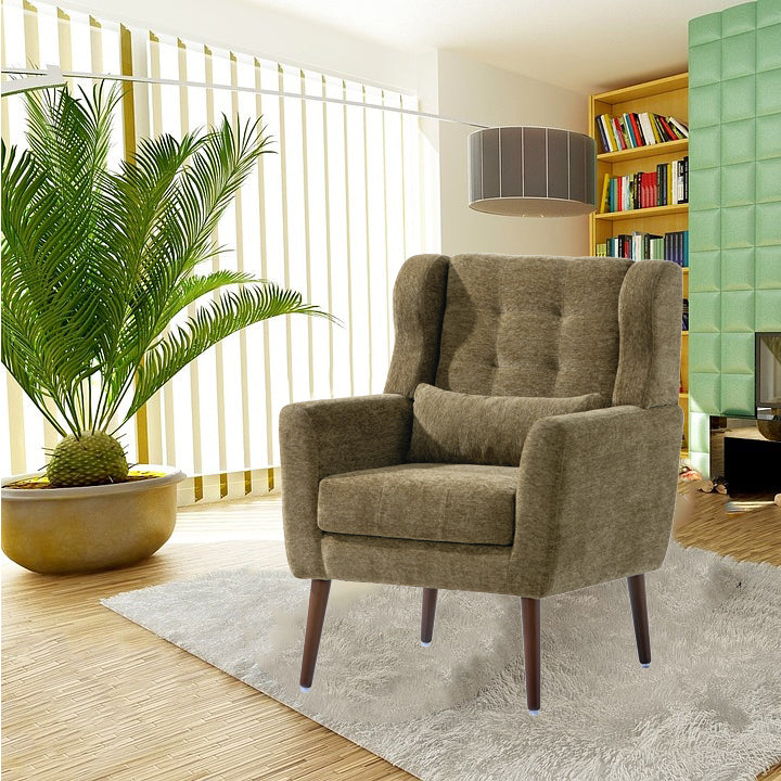 Modern Accent Chair - Soft Chenille Upholstered Armchair in Olive Green