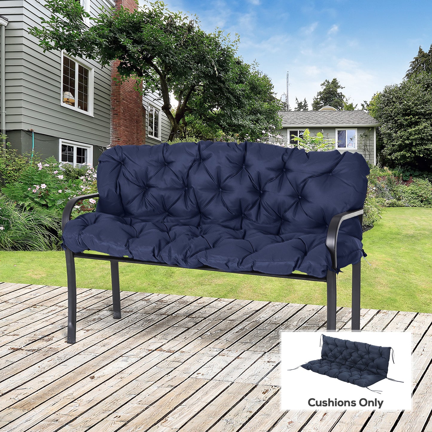 59" x 38" Tufted Outdoor Bench Cushion - Dark Blue