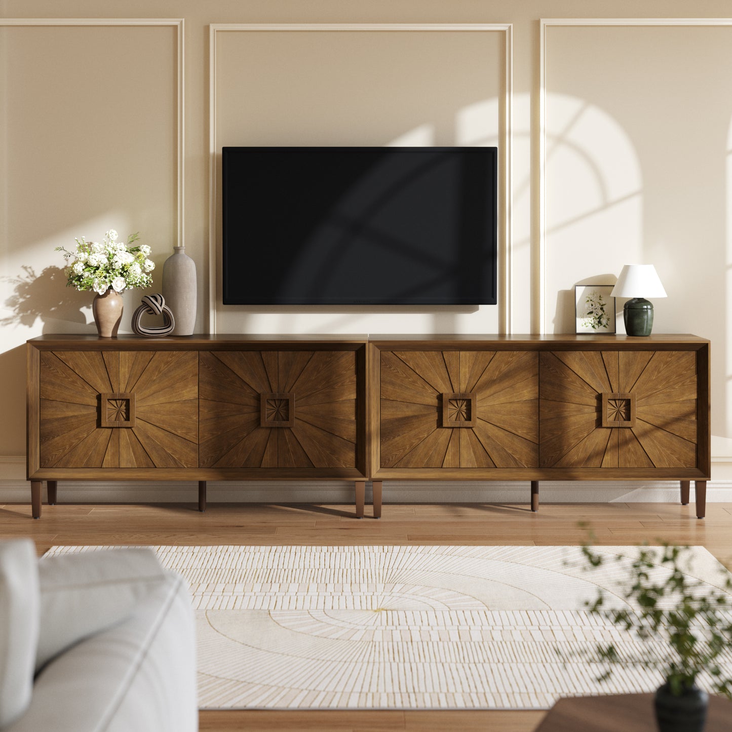 60" Premium Rustic Farmhouse Credenza with Adjustable Shelves - Antique Brown