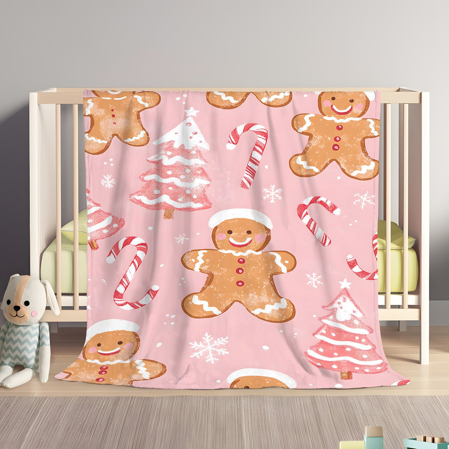 Christmas Themed Bedding Set with Gingerbread Men Snowflakes Candy Canes and Warm Blankets - Multiple Sizes & Styles