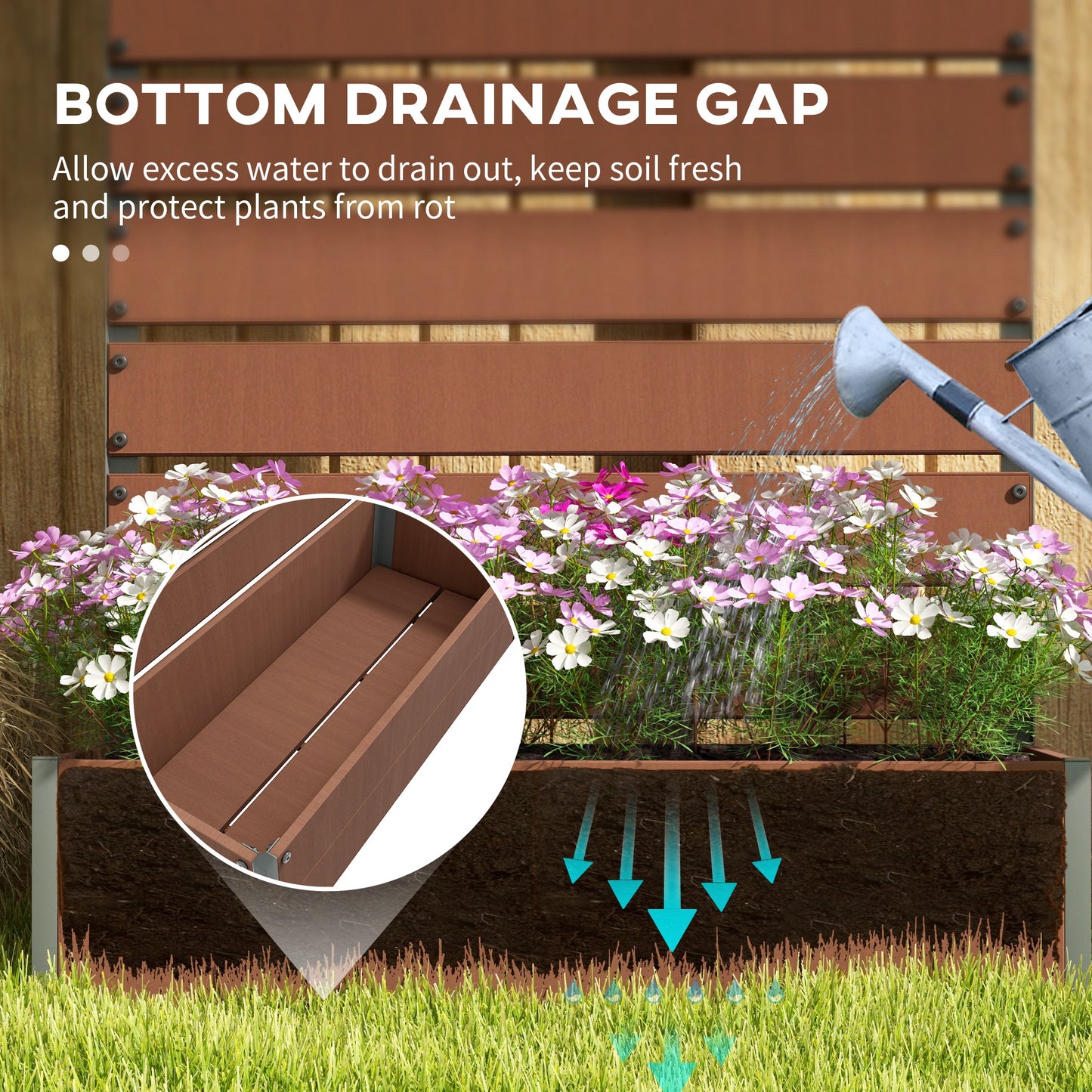 Raised Garden Bed with Trellis for Climbing Plants - Outdoor Planter Box, Light Brown 960x405x175mm
