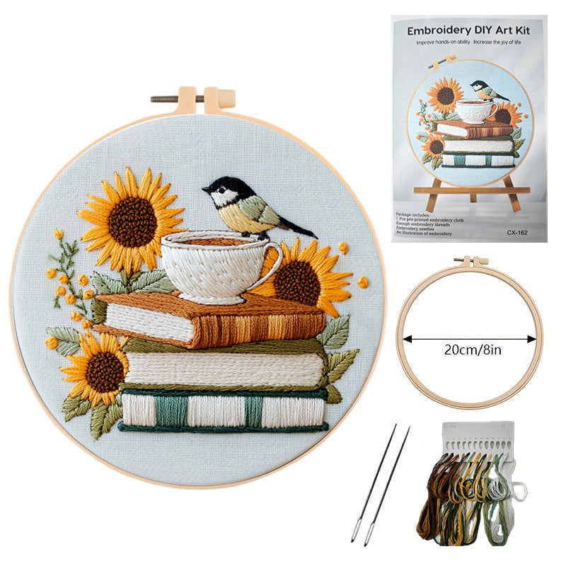 Embroidery Fabric Pack with Bird Sunflower Design for Arts and Crafts