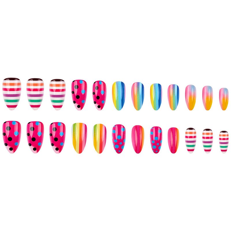24-Piece Short Almond Press-On Nails With Rainbow Stripes