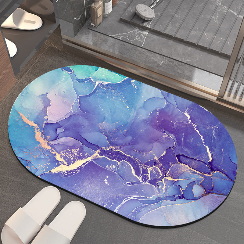 Anti Slip Water Absorbing Toilet Mat - Oval Bathroom Rug, Non-Slip Silicone