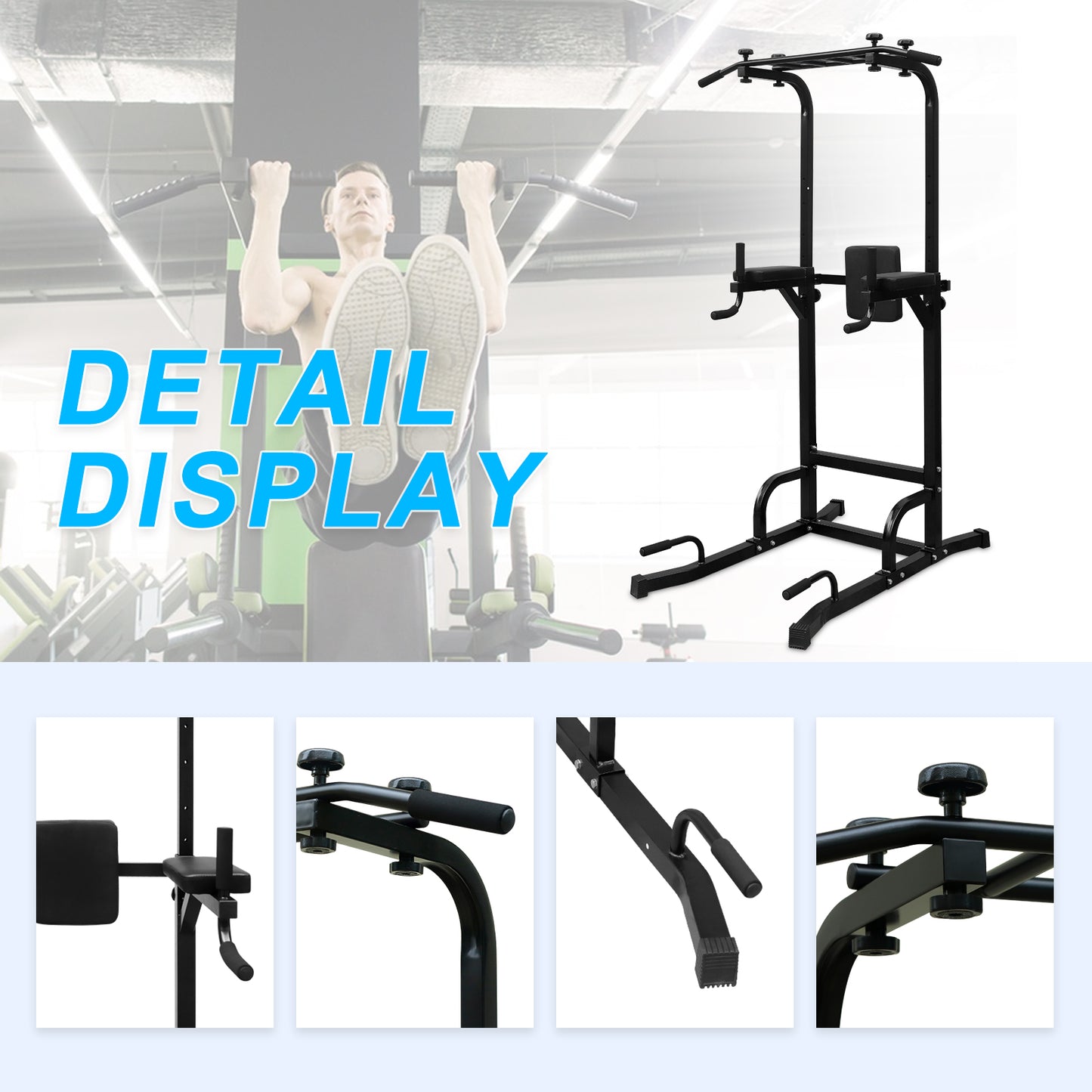 Power Tower Pull Up Bar & Dip Station for Home Gym Fitness - Black