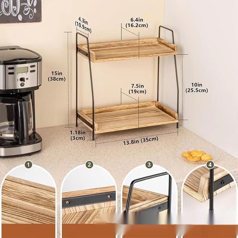Wooden Kitchen Spice Rack Storage Organizer Double Layer Multi-Purpose
