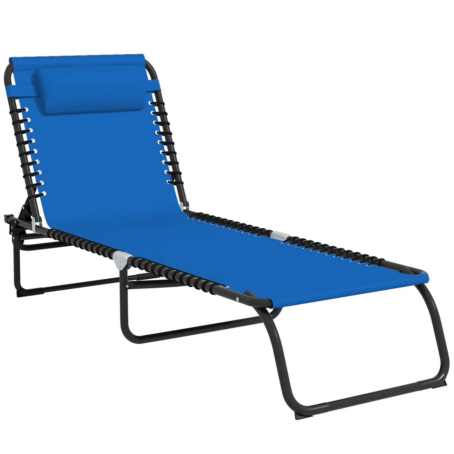 Foldable Chaise Lounge Chair - 4-Position Reclining, Portable Mesh - Navy Blue