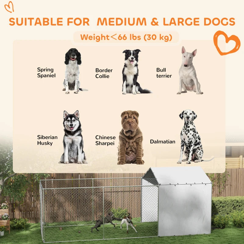 Large Outdoor Dog Kennel with Waterproof Cover, Galvanized Steel Frame, UV-Resistant Mesh, 19.7' x 7.5' x 7.5'