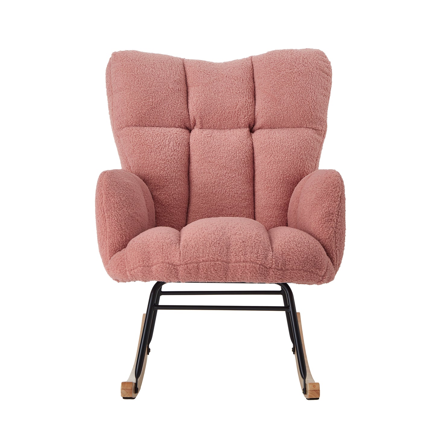 Tufted Upholstered Teddy Fabric Rocking Chair - Pink