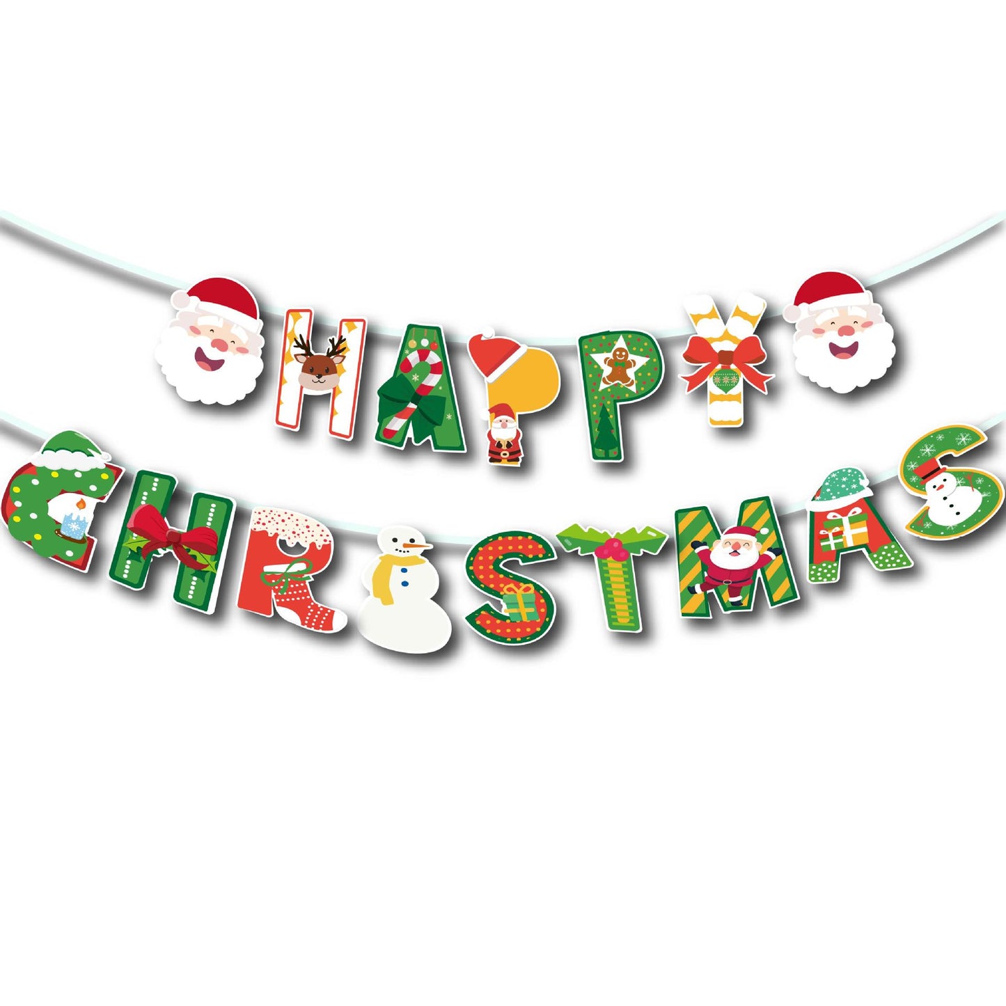 Christmas Hanging Flags Set - Snowman Reindeer Santa Claus Decor, 12 Pieces