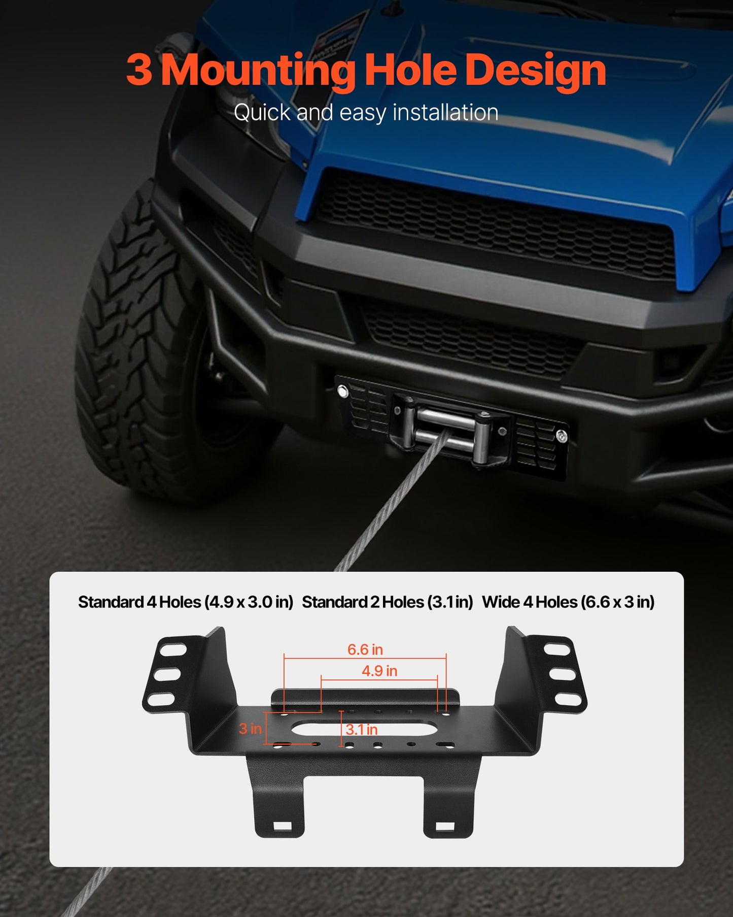 Trailer Hitch Winch Mount for Polaris Ranger 2010-2021 - Black