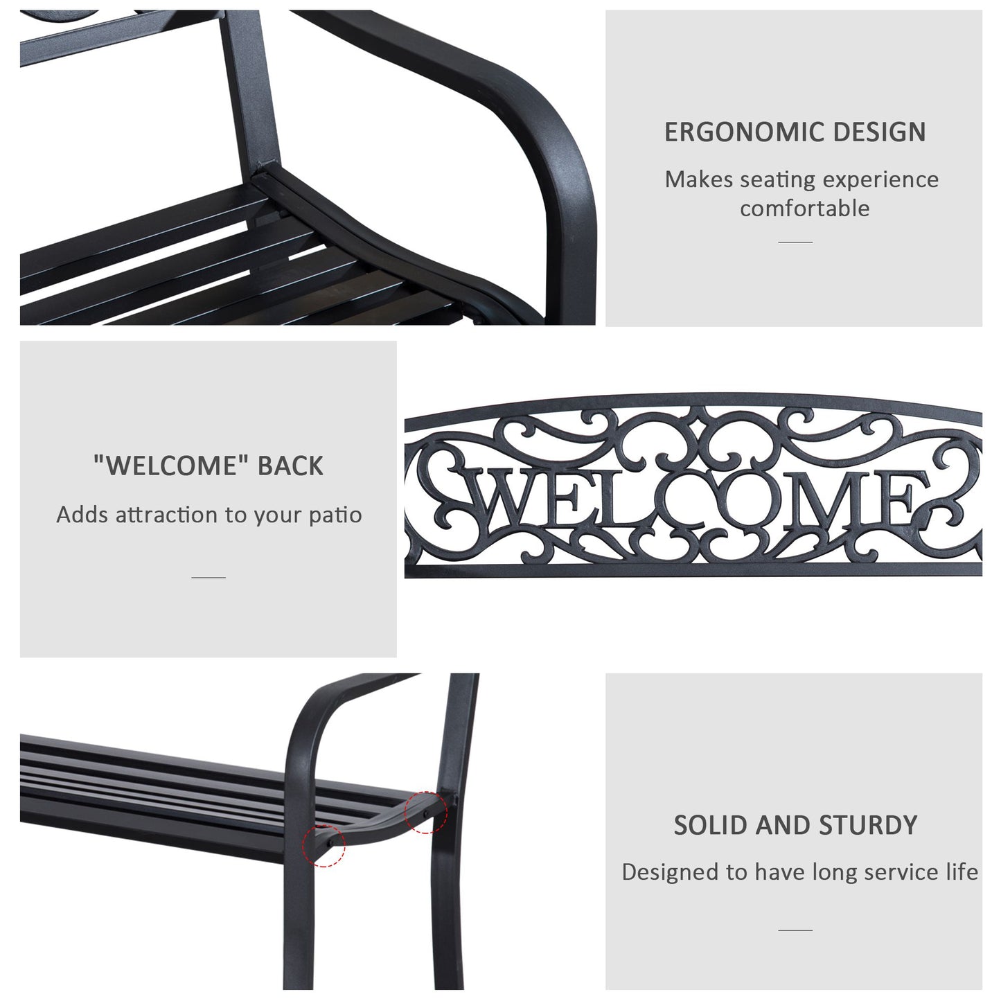 50" Outdoor Garden Bench Loveseat with Decorative Vines - Black