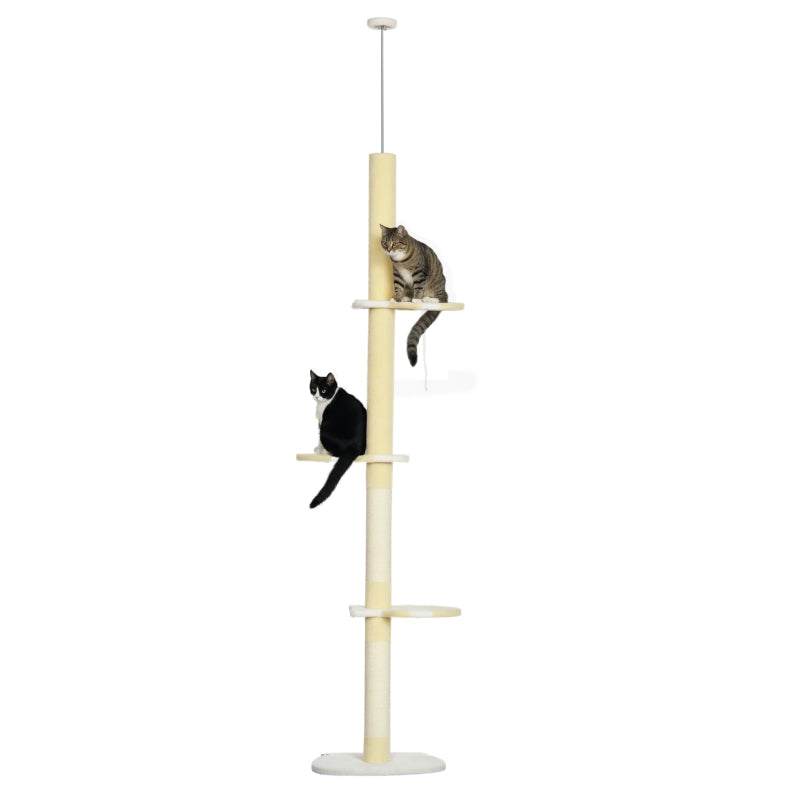 Adjustable 4-Tier Cat Tree Tower with Sisal Posts, Plush Cover - Yellow, White, Blue