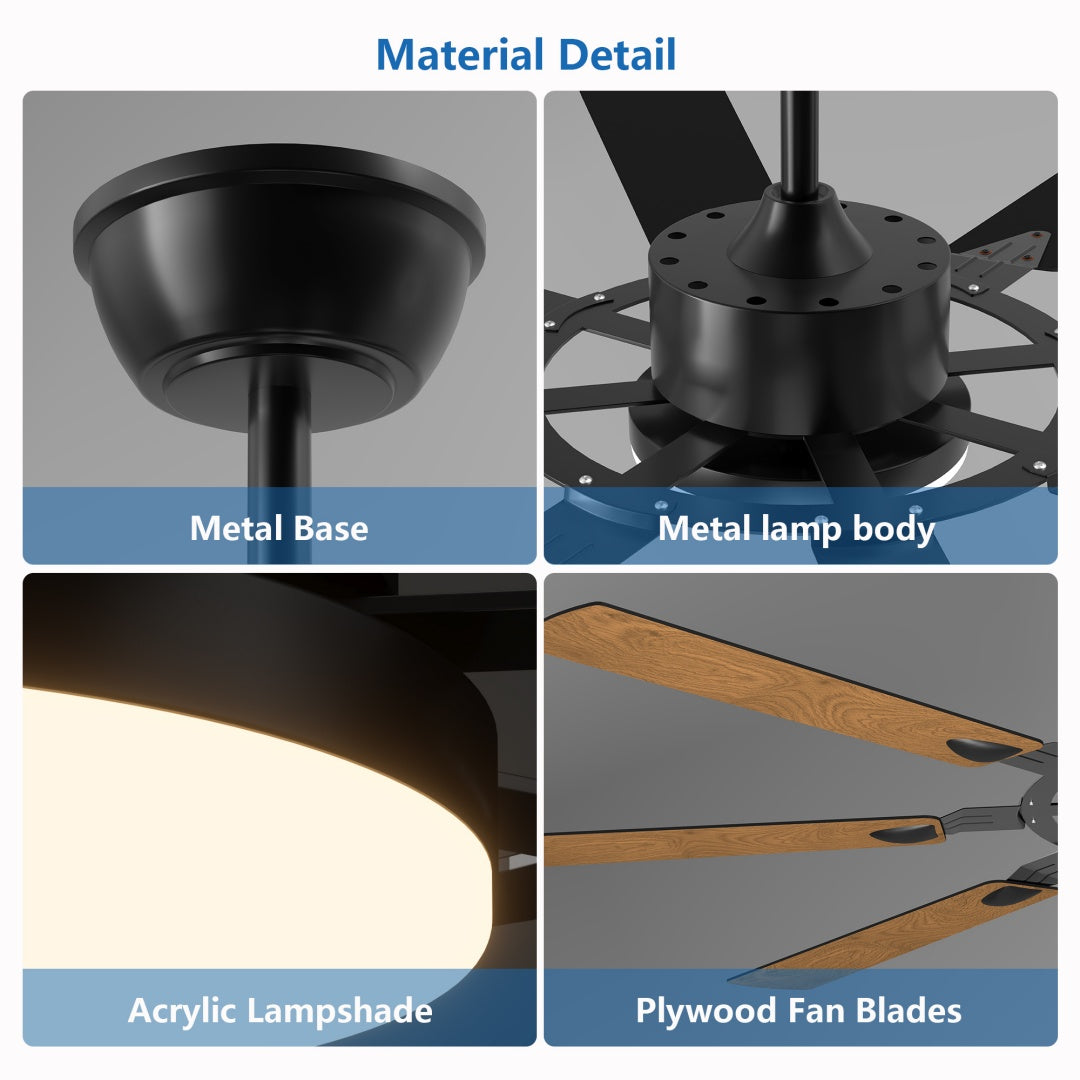 60 Inch Ceiling Fan with Lights and Remote Control - Reversible DC Motor, Black