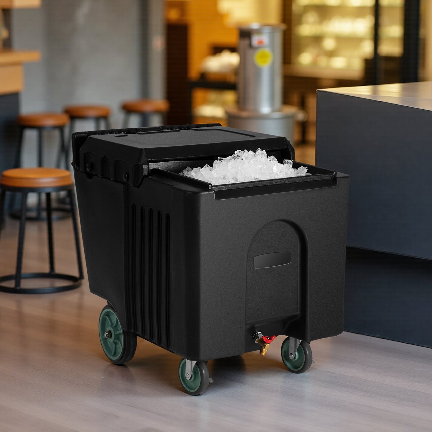 Portable Ice Bin Caddy with Sliding Lid & Wheels - 61.6L