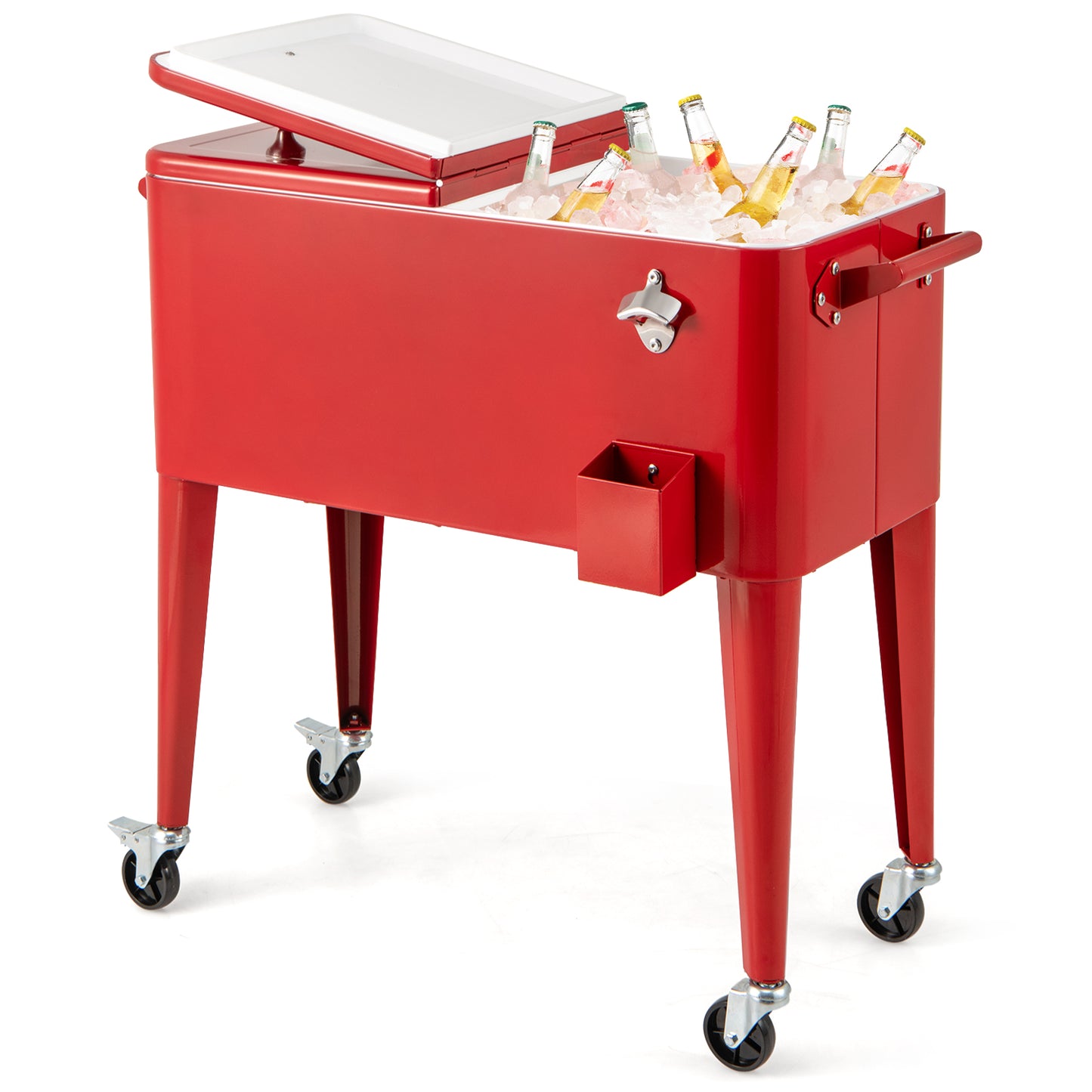 80 Quart Red Portable Outdoor Cooler Cart with Wheels