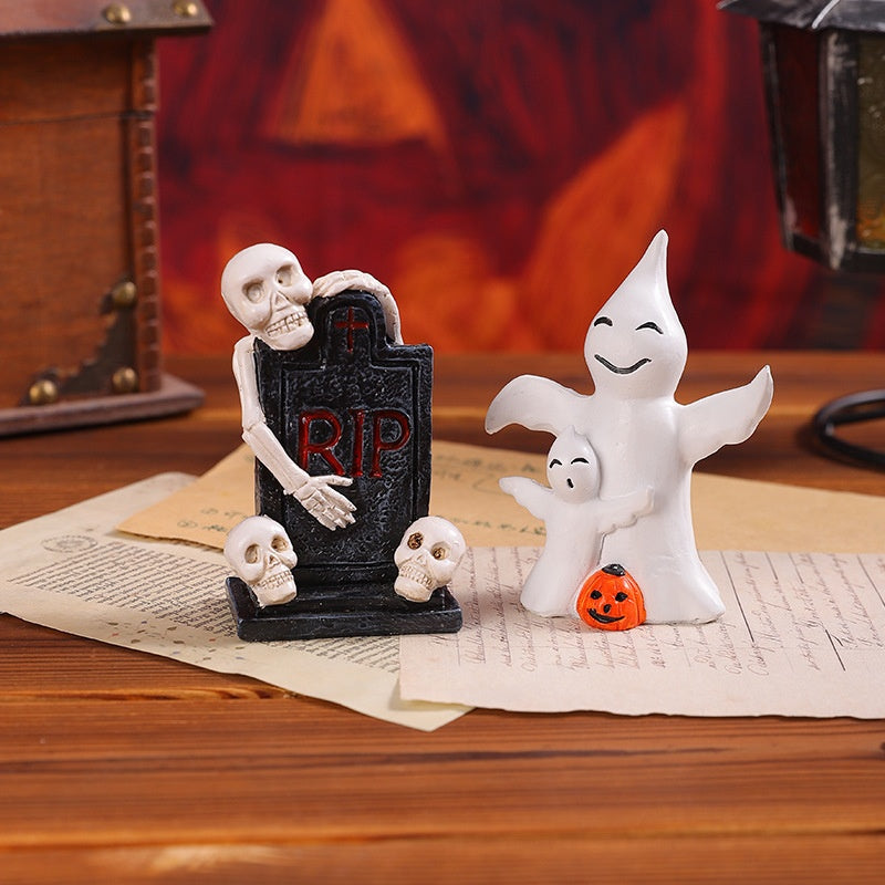 Halloween Pumpkin Haunted House Decorations Resin Props Set - Multiple Variants