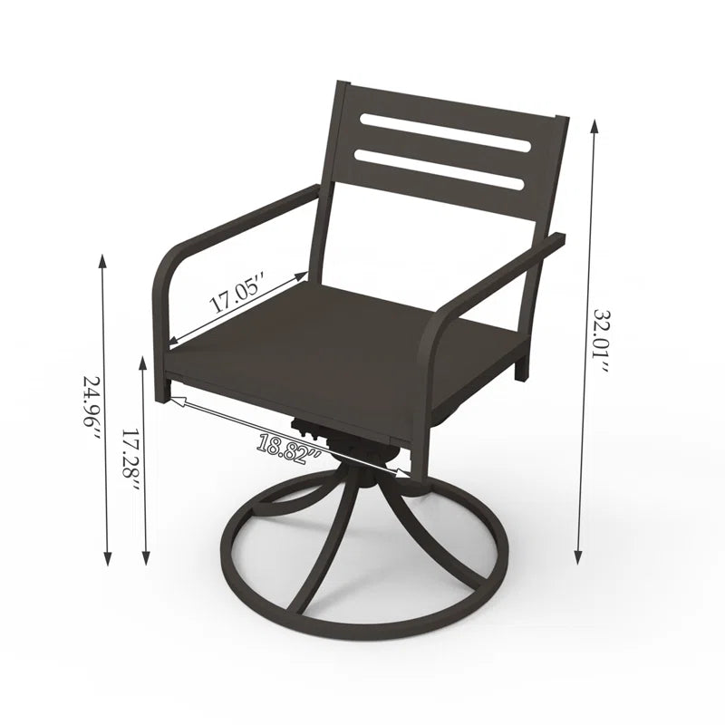 Set Of 2 Powder-Coated Steel 360 Swivel Outdoor Dining Chairs With