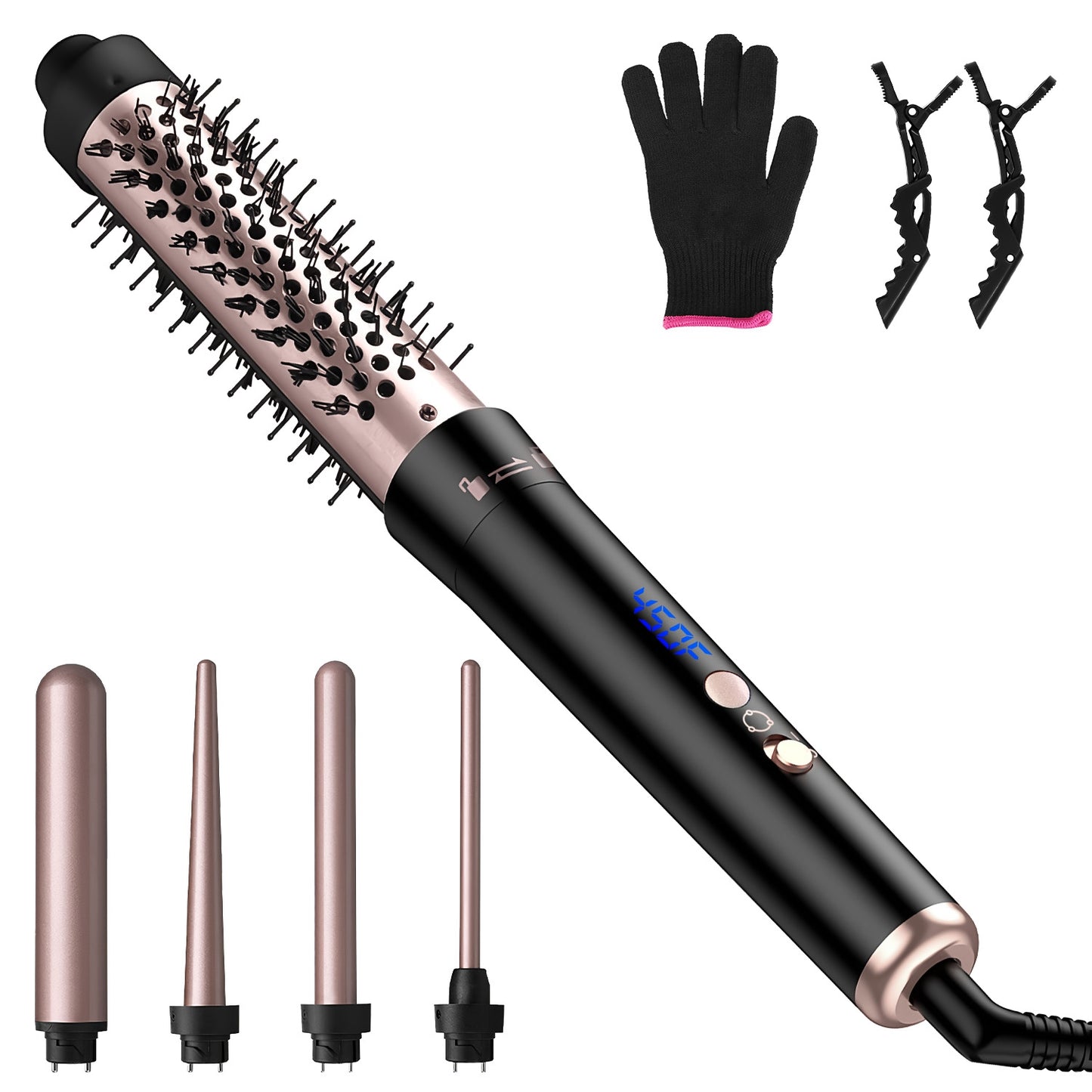 5-in-1 Curling Iron Wand Set with Interchangeable Barrels & Heat Control