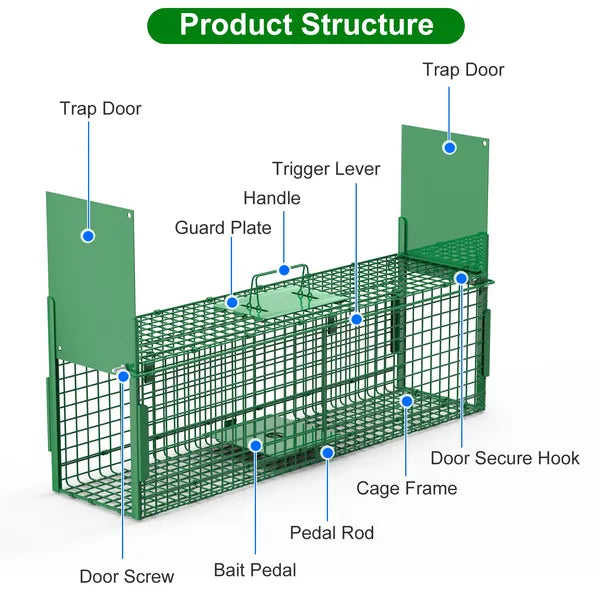 Humane Live Animal Cage Trap for Raccoons, Opossums & More