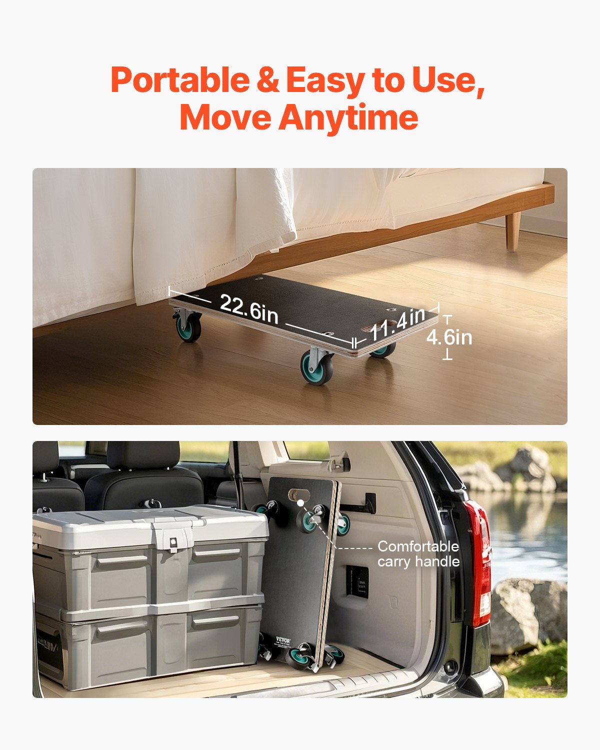Heavy-Duty Furniture Dolly 551 lbs Capacity with Silent TPR Wheels - Black