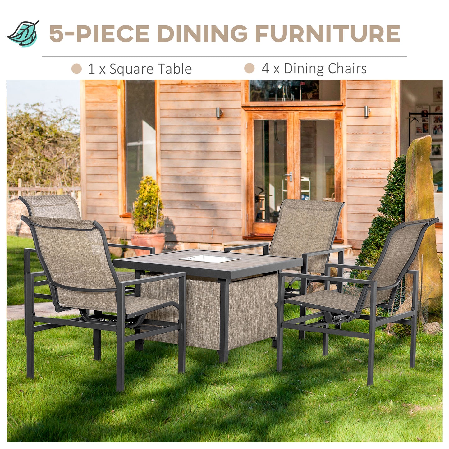 5-Piece Outdoor Dining Set with Ice Bucket & 4 Rocking Chairs - Beige