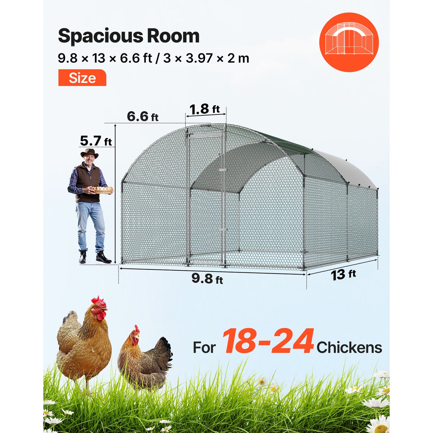 Large Metal Chicken Coop 9.8x13x6.6 Ft Walk-In Poultry Run with Cover and Lock