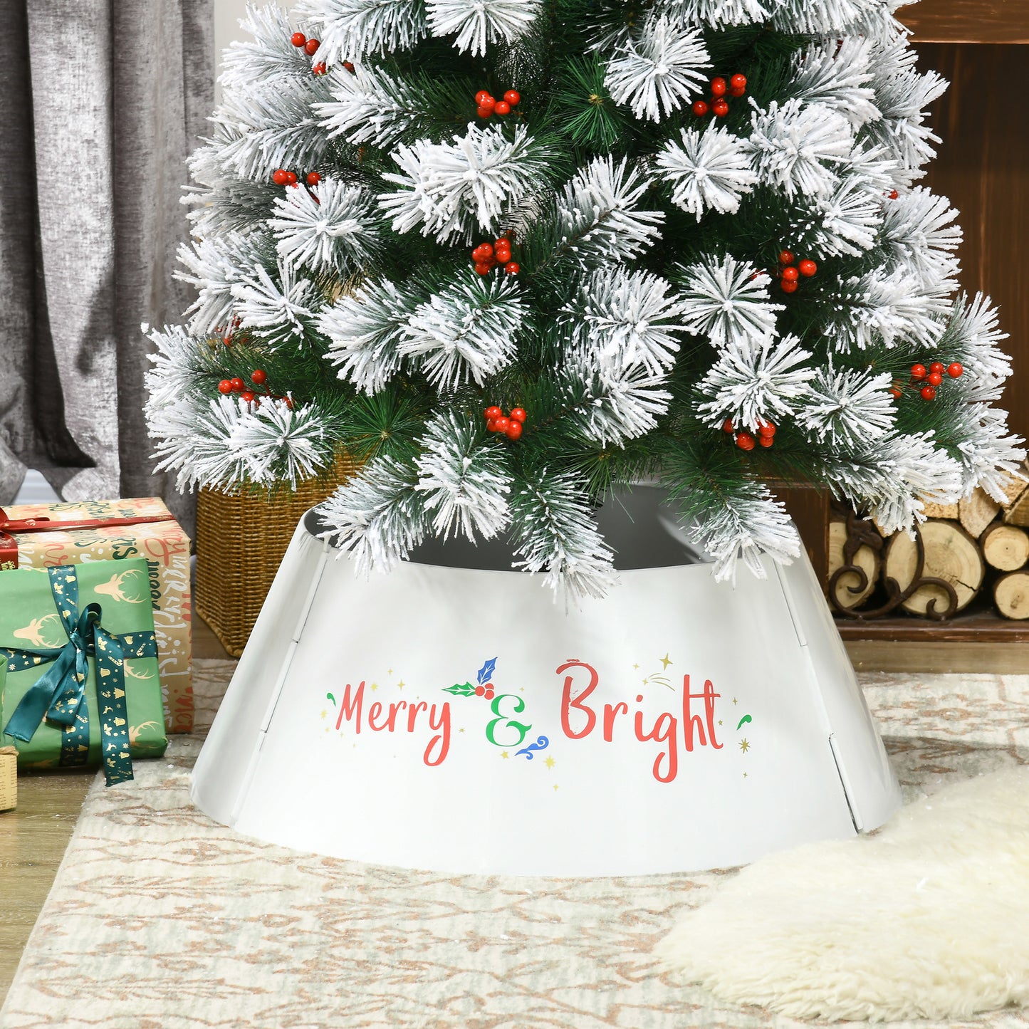Christmas Tree Collar - Cream White Steel Decoration, 26"