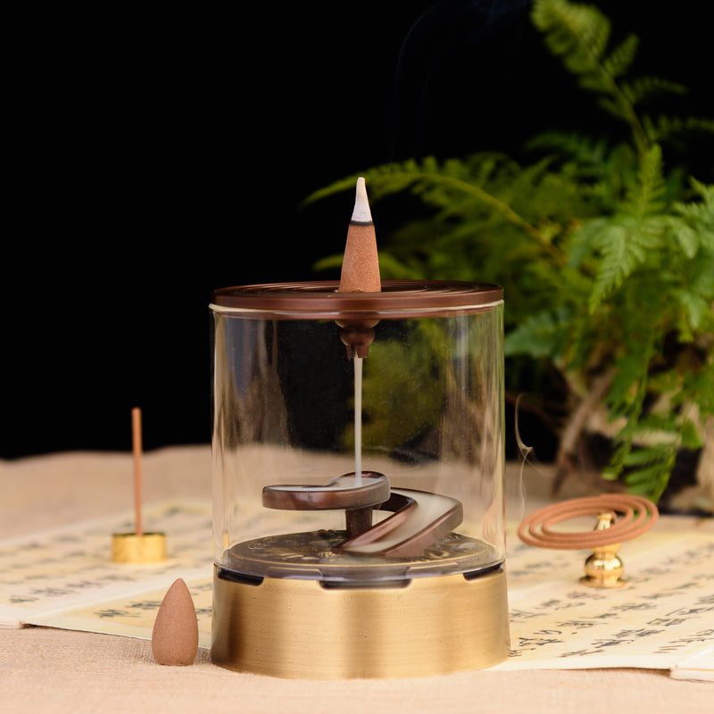 Reverse Flow Incense Burner with Glass Cover for Home and Garden