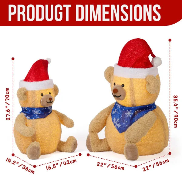 Set of 2 Lighted Plush Bear Christmas Decorations with 60 LED Lights