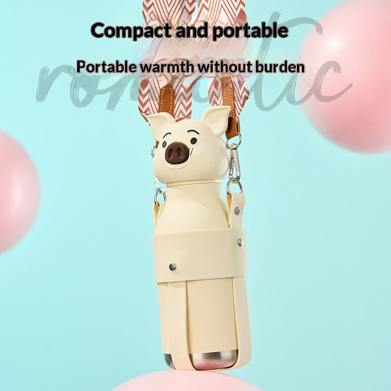 Cute Cartoon Pig Insulated Stainless Steel Cup - 450ml, Keeps Drinks Hot or Cold