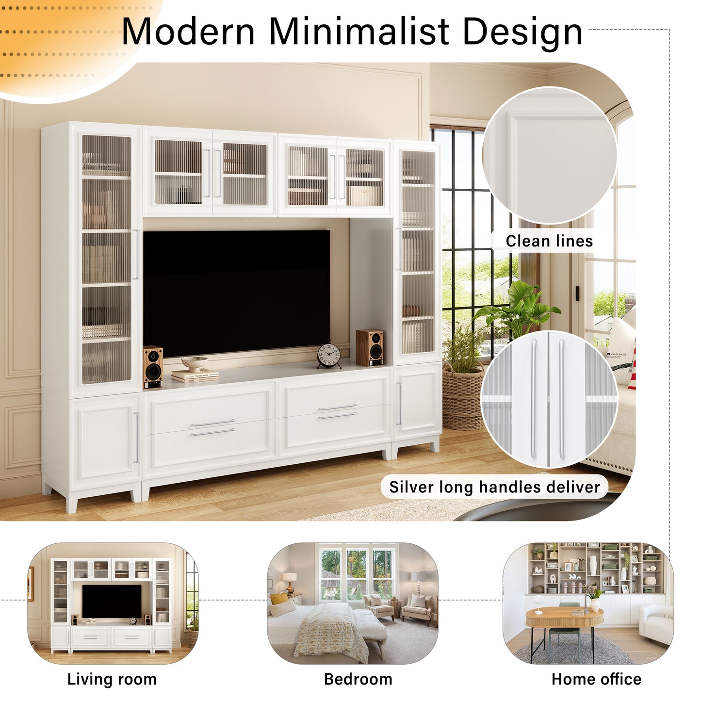Modern 102" Wall Unit Entertainment Center with Glass Doors