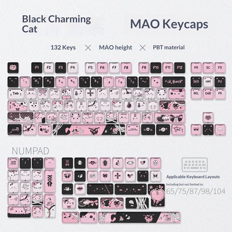 Universal Cat Head Keycap Set for Mechanical Keyboards - PBT Dye-Sublimated