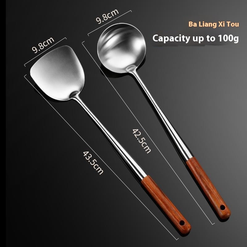 Extended Handle Rosewood Kitchenware Set - Stainless Steel Cooking Tools