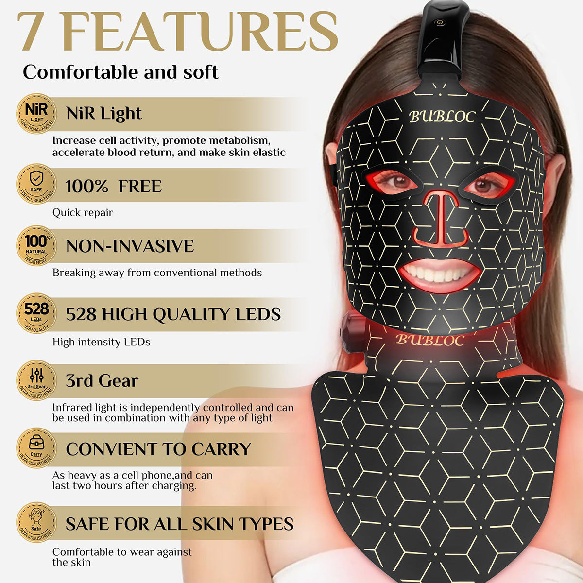 Wireless Charging Silicone Beauty Mask with Infrared Light Therapy for Home Use