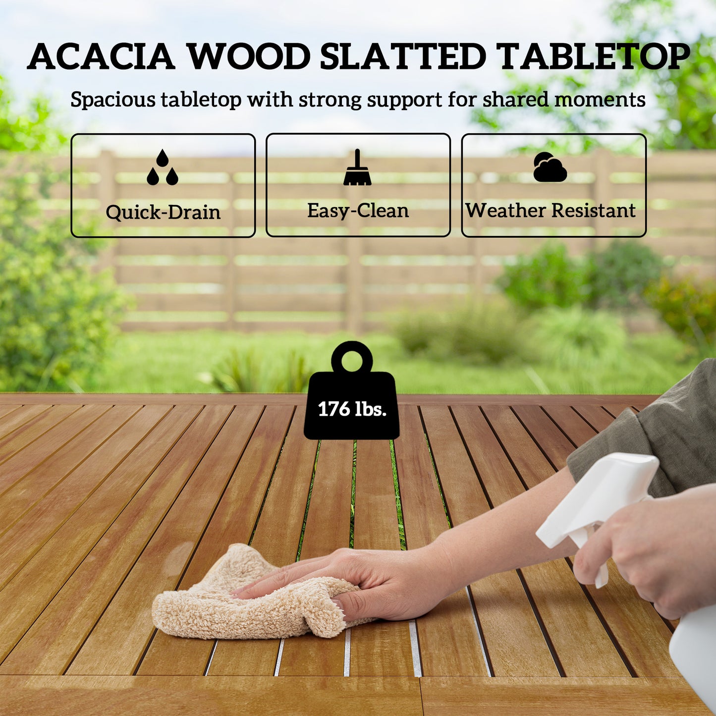 Outdoor Dining Set for 4 - 59" Acacia Wood Table & Stackable Chairs