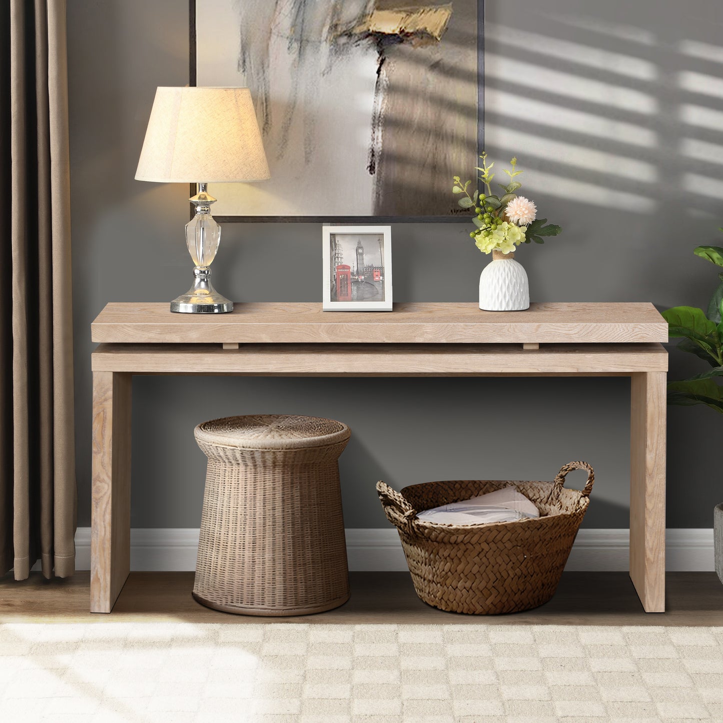 Antique Natural Farmhouse Console Table - Wooden Entryway Table