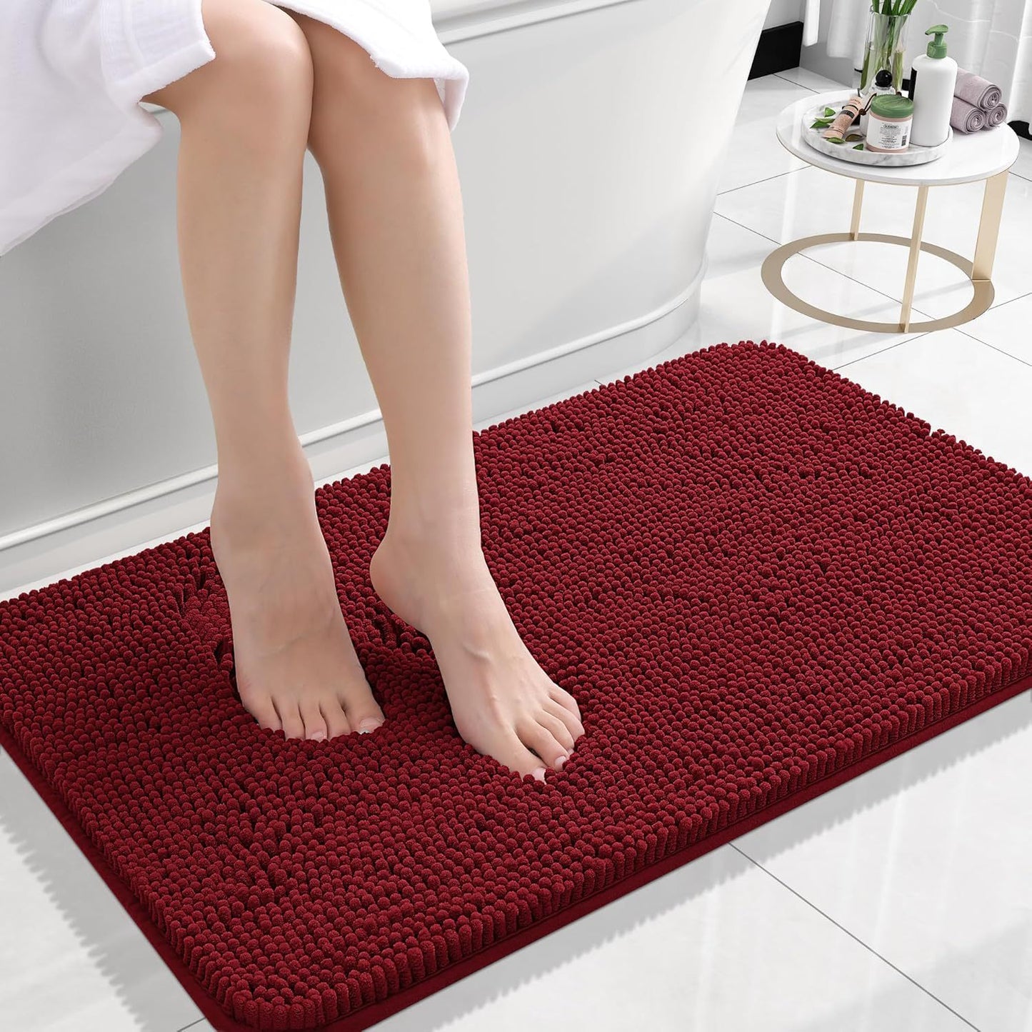 Long Wool Chenille Floor Mat Absorbent Non-Slip Bathroom and Bedroom Carpet