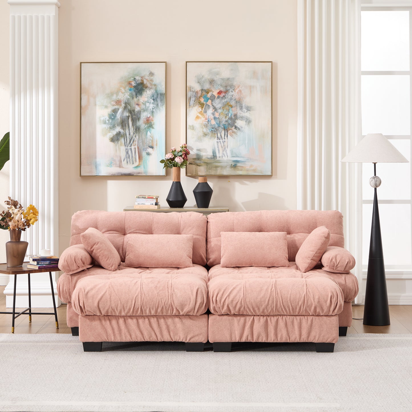 U Shaped Modular Sectional Sofa with Ottoman - Pink