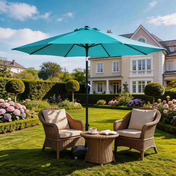 9ft Patio Umbrella - Sky Blue Outdoor Market Umbrella with Tilt & Crank