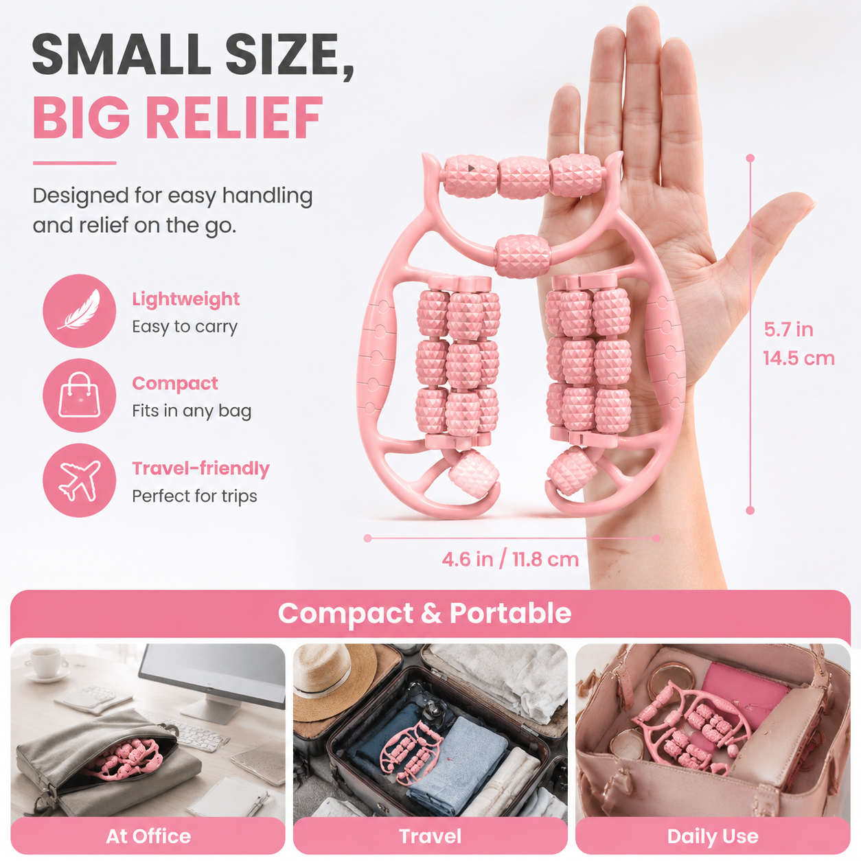 20-Roller Leg Massager for Deep Tissue Relief - Pink