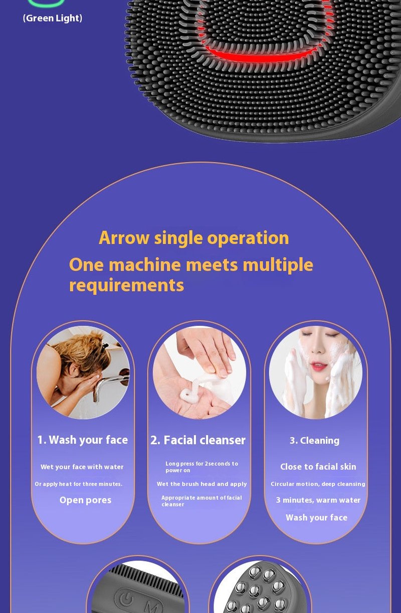 Electric Silicone Facial Cleansing Device with Multi-Gear Light Therapy