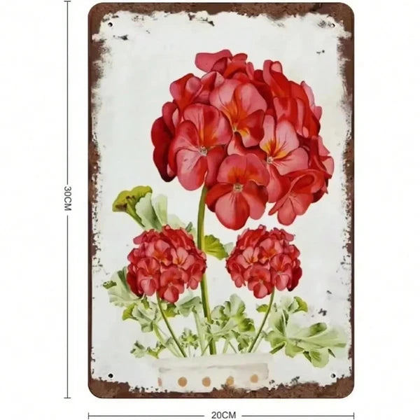 Elegant Vintage Geranium Floral Metal Sign - 8" x 12"