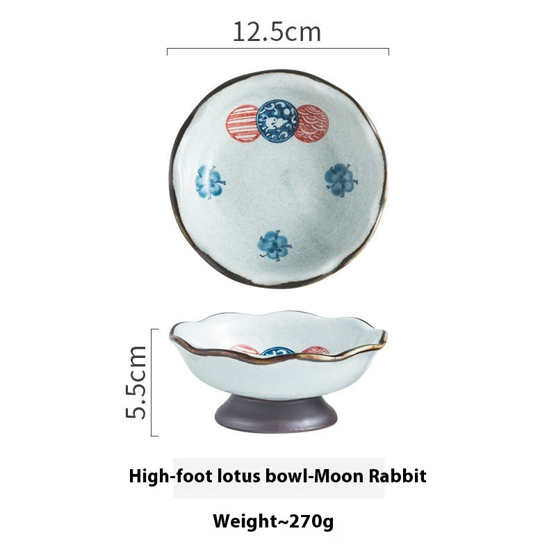 Japanese Ceramic Tall Bowl with Lotus Leaf Design - Retro Kitchen Decor